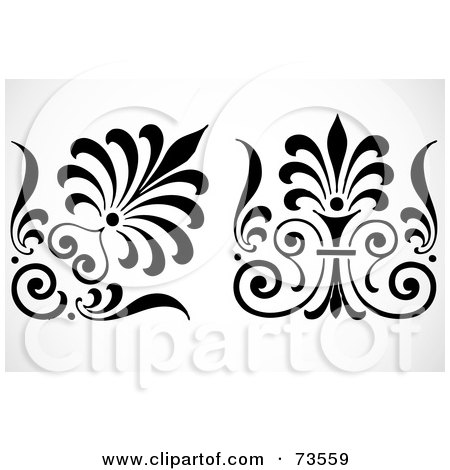 Royalty-Free (RF) Clipart Illustration of a Digital Collage Of Black And White Scroll Elements by BestVector