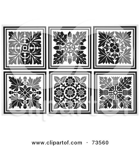 Royalty-Free (RF) Clipart Illustration of a Digital Collage Of Black And White Floral Tiles by BestVector