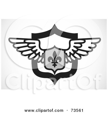Royalty-Free (RF) Clipart Illustration of a Black And White Fleur De Lis And Wing Shield by BestVector