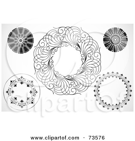 Royalty-Free (RF) Clipart Illustration of a Digital Collage Of Black And White Circle Designs by BestVector