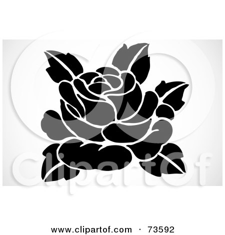 Royalty-Free (RF) Clipart Illustration of a Bold Black And White Rose And Leaves by BestVector