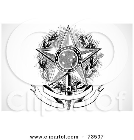 Royalty-Free (RF) Clipart Illustration of a Black And White Star, Laurel And Banner Design Element by BestVector
