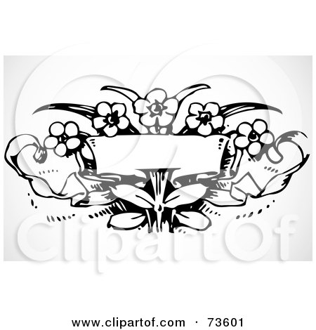 Royalty-Free (RF) Clipart Illustration of a Black And White Blank Flower Banner by BestVector
