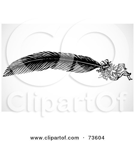 Royalty-Free (RF) Clipart Illustration of a Black And White Feather With Flowers by BestVector