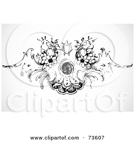 Royalty-Free (RF) Clipart Illustration of a Black And White Vintage Floral Design by BestVector