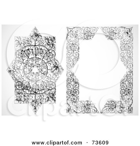 Royalty-Free (RF) Clipart Illustration of a Digital Collage Of A Black And White Floral Border Frame And Element - Version 2 by BestVector