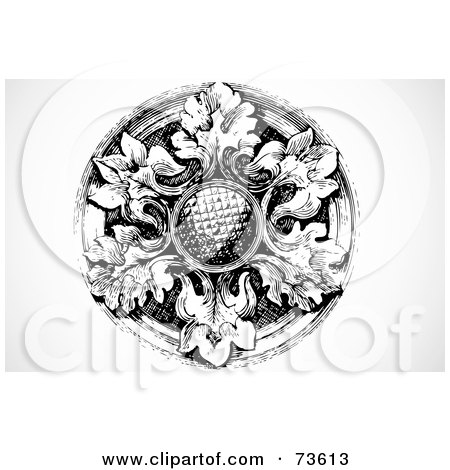 Royalty-Free (RF) Clipart Illustration of a Black And White Round Floral Element by BestVector