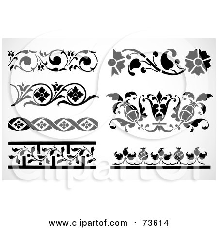 Royalty-Free (RF) Clipart Illustration of a Digital Collage Of Black And White Floral Border Design Elements - Version 9 by BestVector