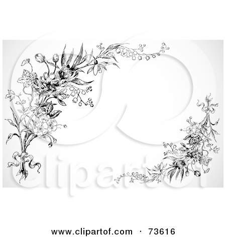 Royalty-Free (RF) Clipart Illustration of Black And White Floral Corner Elements by BestVector