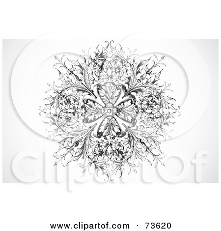 Royalty-Free (RF) Clipart Illustration of a Black And White Vintage Ornamental Floral Cross Design by BestVector