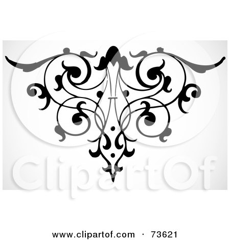 Royalty-Free (RF) Clipart Illustration of a Black And White Ornamental Flourish Element by BestVector