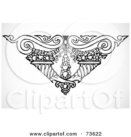 Royalty-Free (RF) Clipart Illustration of a Black And White Floral Triangle With Fruits And Scrolls by BestVector