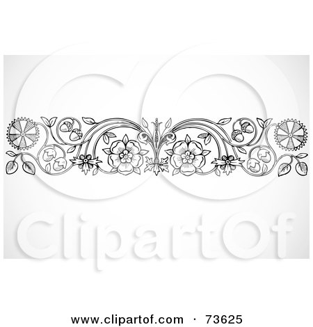 Royalty-Free (RF) Clipart Illustration of a Black And White Floral Border Design Element - Version 15 by BestVector