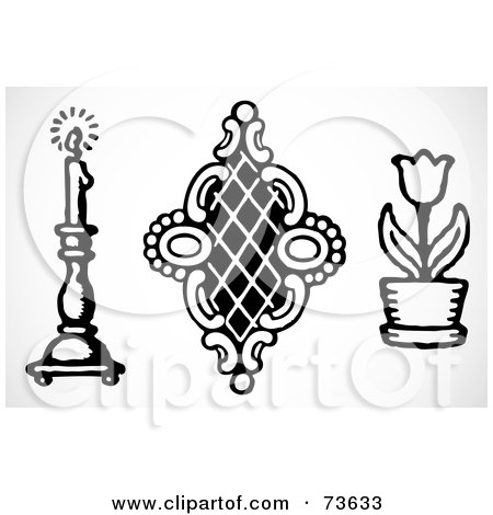 Royalty-Free (RF) Clipart Illustration of a Digital Collage Of A Black And White Candle, Flower And Element by BestVector