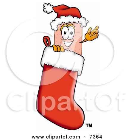 Clipart Picture of a Bandaid Bandage Mascot Cartoon Character Wearing a Santa Hat Inside a Red Christmas Stocking by Mascot Junction
