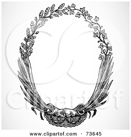 Royalty-Free (RF) Clipart Illustration of a Black And White Oval Olive Branch Wreath by BestVector