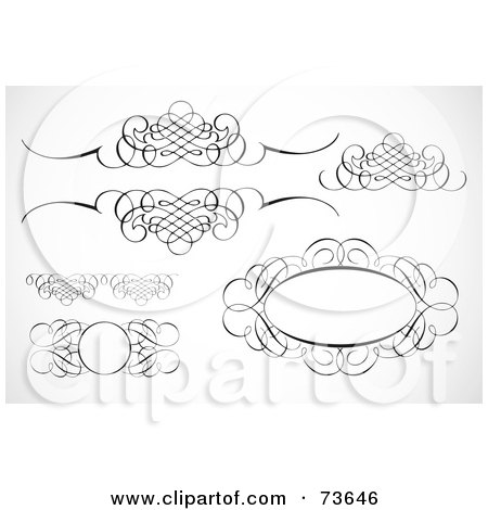 Royalty-Free (RF) Clipart Illustration of a Digital Collage Of Black And White Blank Swirly Text Boxes And Frames - Version 5 by BestVector