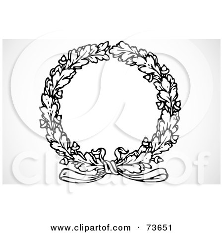 Royalty-Free (RF) Clipart Illustration of a Black And White Blank Laurel Wreath Text Box - Version 1 by BestVector