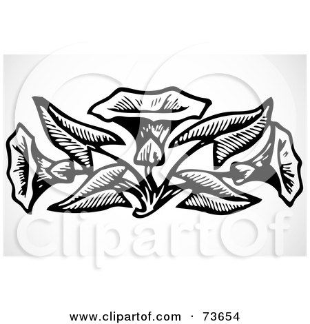 Royalty-Free (RF) Clipart Illustration of a Black And White Calla Lily And Leaf Element by BestVector