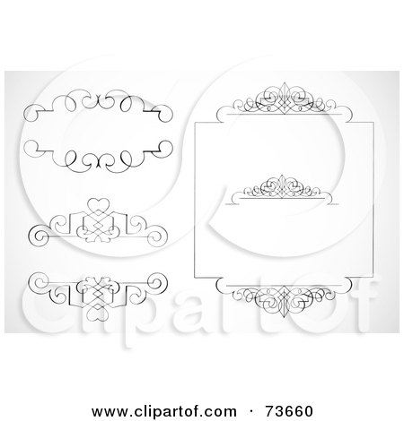 Royalty-Free (RF) Clipart Illustration of a Digital Collage Of Black And White Blank Swirly Text Boxes And Frames - Version 8 by BestVector