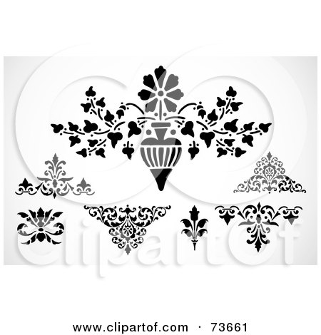 Royalty-Free (RF) Clipart Illustration of a Digital Collage Of Black And White Floral And Elements by BestVector