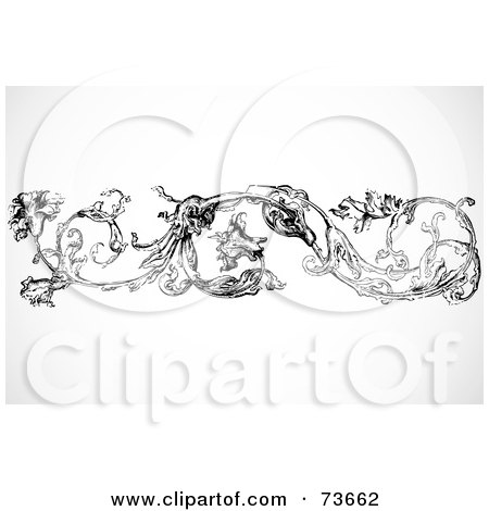 Royalty-Free (RF) Clipart Illustration of a Black And White Floral Border Design Element - Version 18 by BestVector