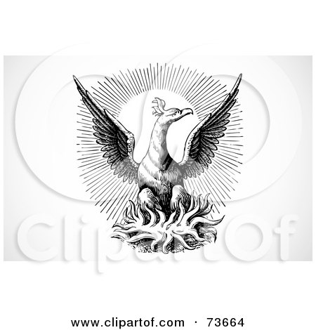 Royalty-Free (RF) Clipart Illustration of a Black And White Eagle On A Nest In Front Of The Sun by BestVector