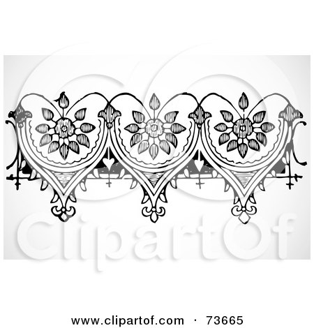 Royalty-Free (RF) Clipart Illustration of a Black And White Floral Border Design Element - Version 14 by BestVector