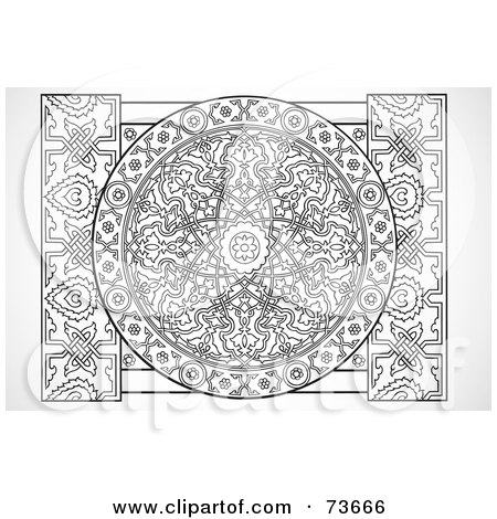 Royalty-Free (RF) Clipart Illustration of a Black And White Intricate Floral Circle by BestVector