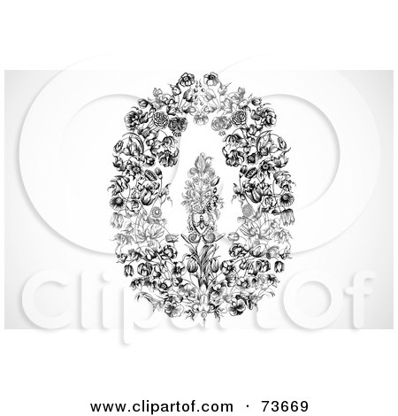 Royalty-Free (RF) Clipart Illustration of a Black And White Oval Shaped Floral Wreath by BestVector