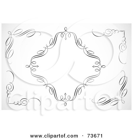 Royalty-Free (RF) Clipart Illustration of a Digital Collage Of Black And White Scrolly Corner And Design Elements by BestVector