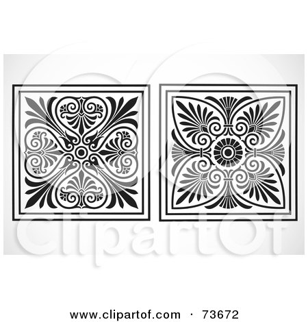 Royalty-Free (RF) Clipart Illustration of Two Black And White Floral Tiles by BestVector