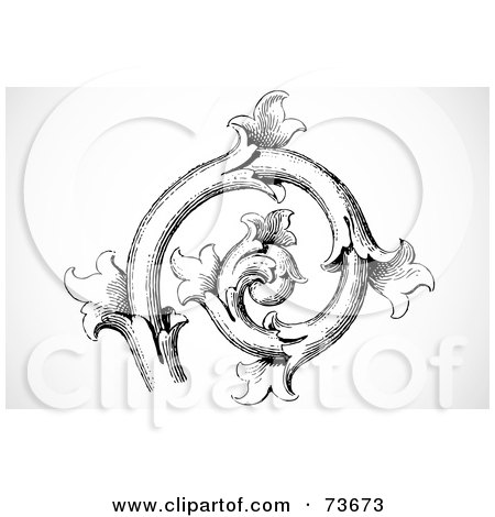 Royalty-Free (RF) Clipart Illustration of a Black And White Floral Swirly Branch Design by BestVector