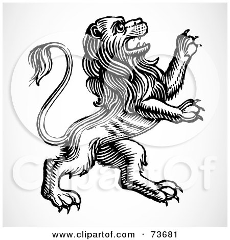 Royalty-Free (RF) Clipart Illustration of a Black And White Standing Lion by BestVector