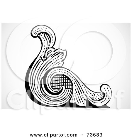 Royalty-Free (RF) Clipart Illustration of a Black And White Banknote Styled Scroll Corner by BestVector
