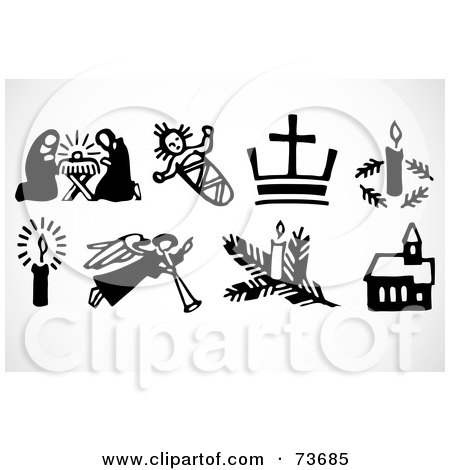 Royalty-Free (RF) Clipart Illustration of a Digital Collage Of Black And White XMas Icon Elements by BestVector