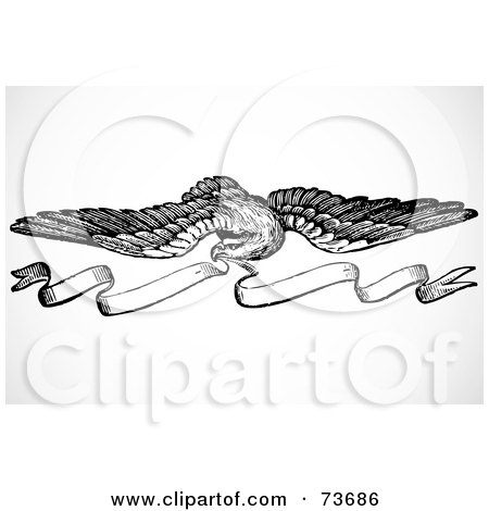 Royalty-Free (RF) Clipart Illustration of a Black And White Eagle With Banner Border Design Element by BestVector
