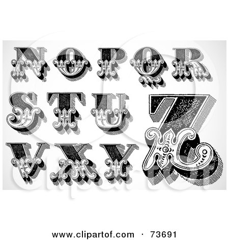 Royalty-Free (RF) Clipart Illustration of a Digital Collage Of Black And White Decorative Capital Letters; N Through Z by BestVector