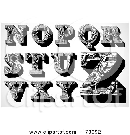 Royalty-Free (RF) Clipart Illustration of a Digital Collage Of Black And White Certificate Styled Letters; N Through Z by BestVector