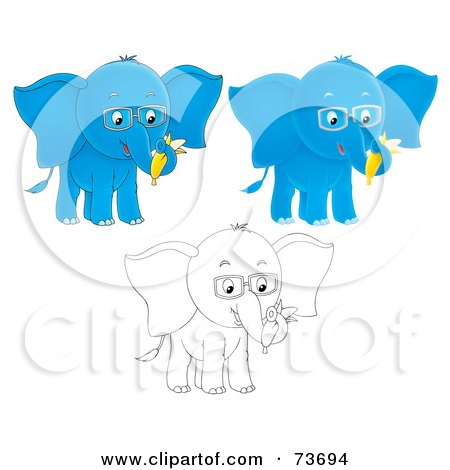 Royalty-Free (RF) Clipart Illustration of a Digital Collage Of Two Blue And One Black And White Elephants by Alex Bannykh