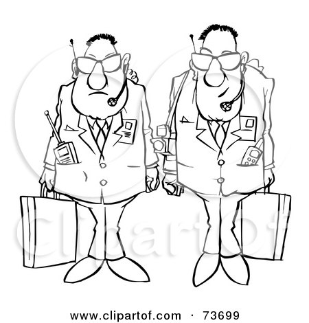 Royalty-Free (RF) Clipart Illustration of a Black And White Outline Of Two Tough Businessmen by Alex Bannykh