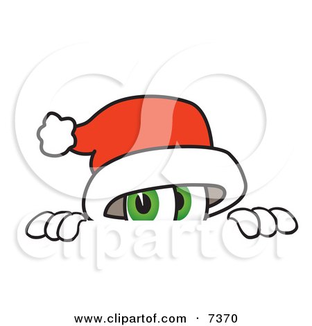 Clipart Picture of a Santa Claus Mascot Cartoon Character Peeking Over a Surface by Mascot Junction