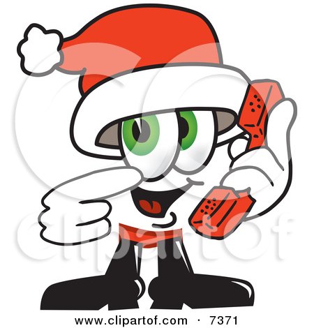 Clipart Picture of a Santa Claus Mascot Cartoon Character Holding a Telephone by Mascot Junction