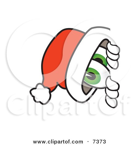 Clipart Picture of a Santa Claus Mascot Cartoon Character Peeking Around a Corner by Mascot Junction