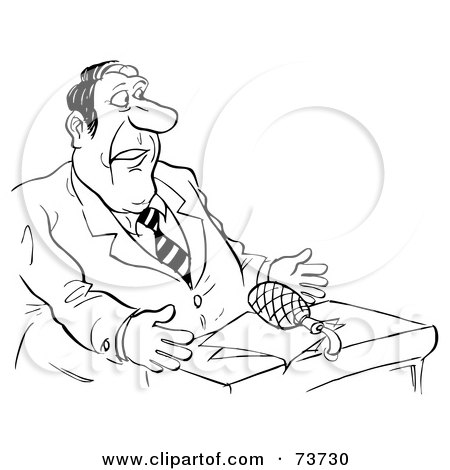 Royalty-Free (RF) Clipart Illustration of a Black And White Outline Of A Boss With A Grenade On His Desk by Alex Bannykh