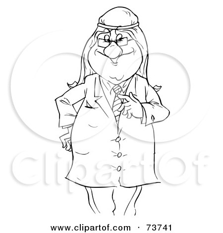 Royalty-Free (RF) Clipart Illustration of a Black And White Outline Of A Businessman Wearing A Turban by Alex Bannykh