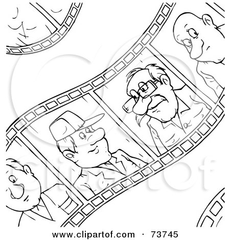 Royalty-Free (RF) Clipart Illustration of a Black And White Outline Of A Film Strip Of People by Alex Bannykh