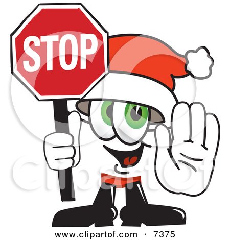 Clipart Picture of a Santa Claus Mascot Cartoon Character Holding a Stop Sign by Mascot Junction