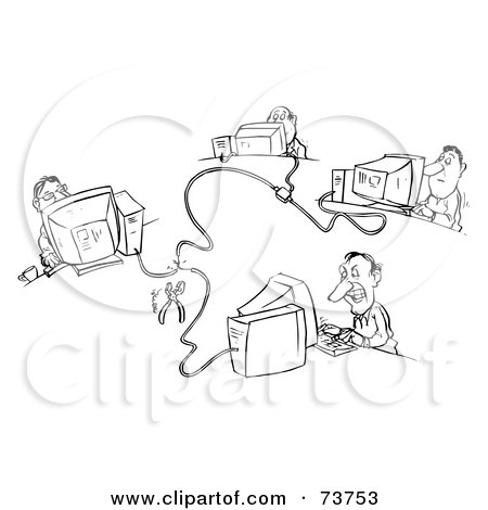 Royalty-Free (RF) Clipart Illustration of a Black And White Outline Of A Network Of Men by Alex Bannykh
