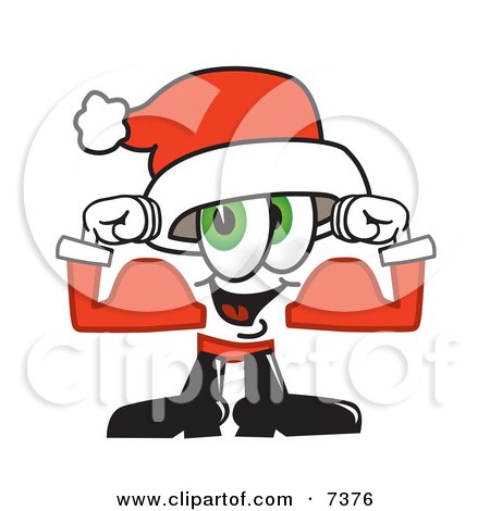 Clipart Picture of a Santa Claus Mascot Cartoon Character Flexing His Arm Muscles by Mascot Junction